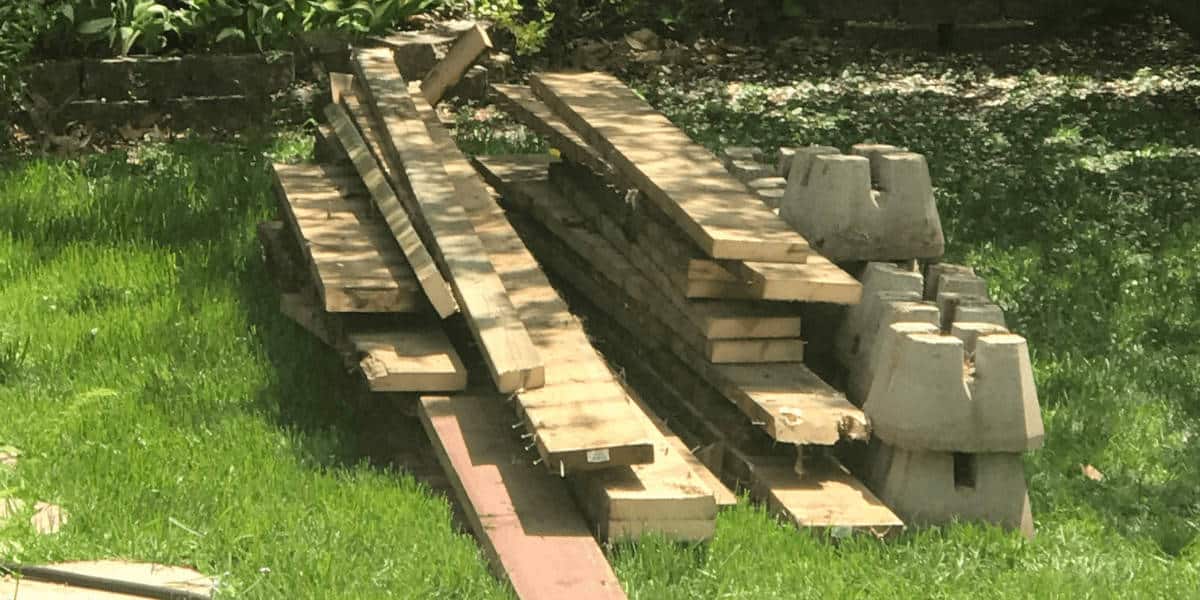 Pile of wood in the grass